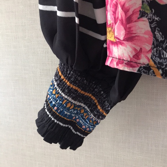 Jealous Tomato Floral Geometric Blouse - Black, Pink, Yellow - Picture 3 of 6